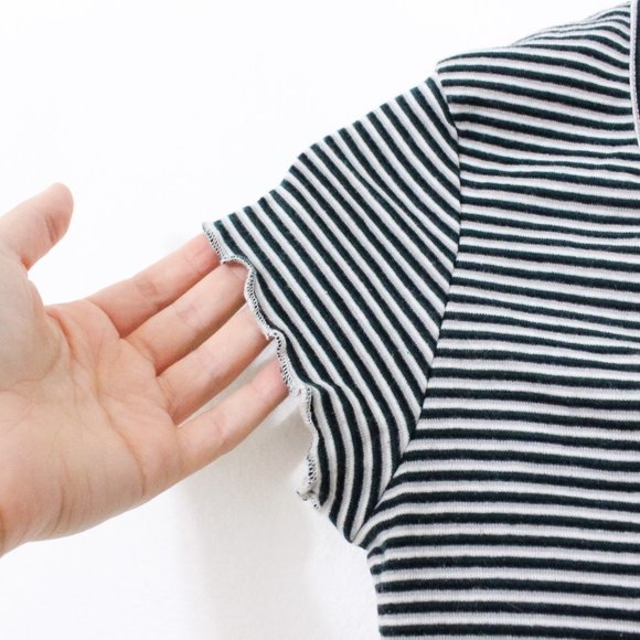 *SWS Essentials Green and Grey Stripped Baby T with Scalloped edges - Picture 7 of 8